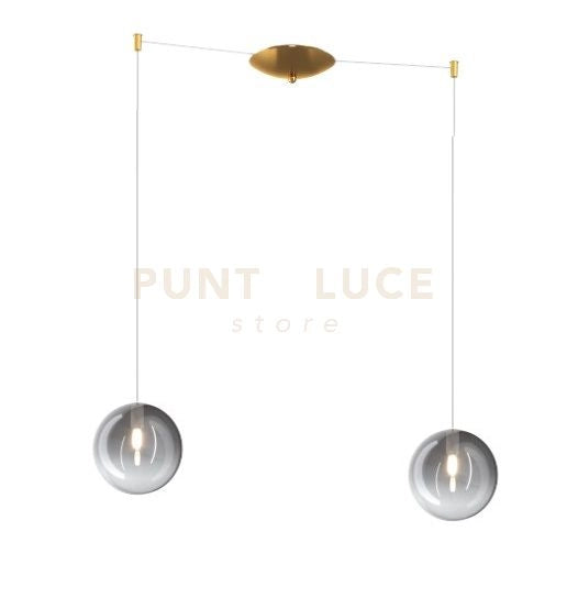 SOSPENSIONE OTTONE SAT. 2 LUCI SPOSTABILE VETRI FUME 1184OS-S2 S-FU