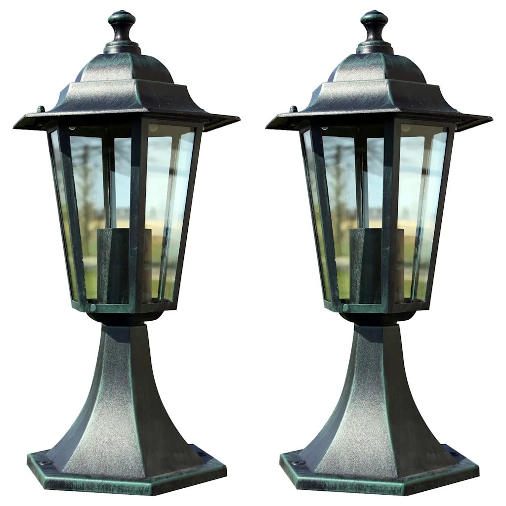 Lampioni da Giardino 2 pz Verde Scuro/Nero in Alluminiocod mxl 117880