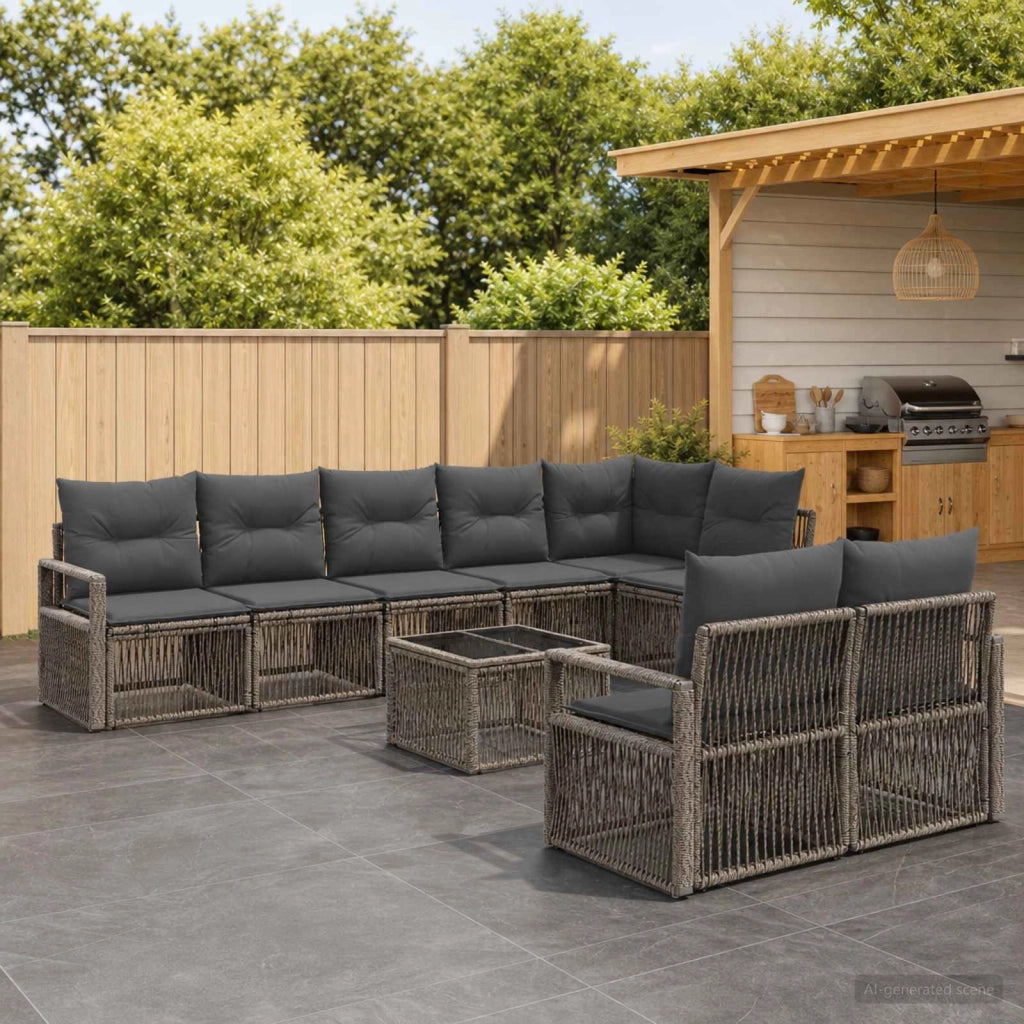 Set Divano da Giardino 9 pz Grigio polyrattan 3435776