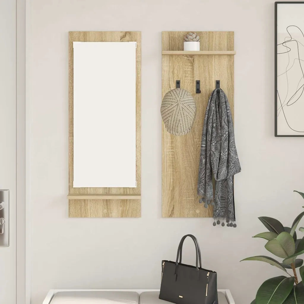 vidaXL Appendiabiti a muro con specchio rovere sonoma 70 x 10 x 90 cm