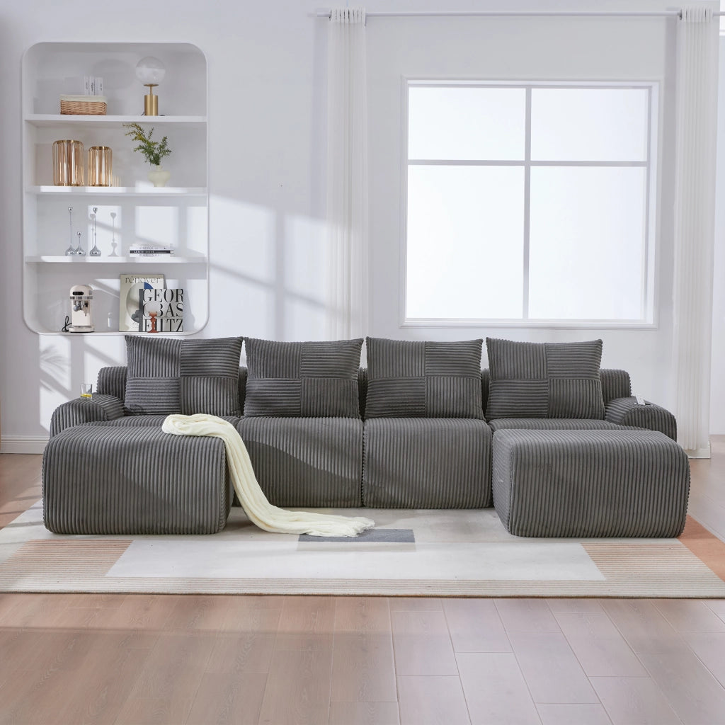 DIVANO Modulare 4 Posti 333x174x80 cm in Corduroy Grigio Scuro