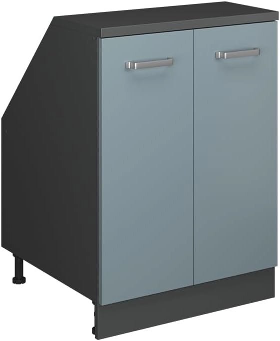 Mobile sottotetto Rion, Grigio-blu, 60 x 81.6 cm con 2 porte, carcassa 60 cm profondità, adatto per il salvaspazio sotto tetti spioventi