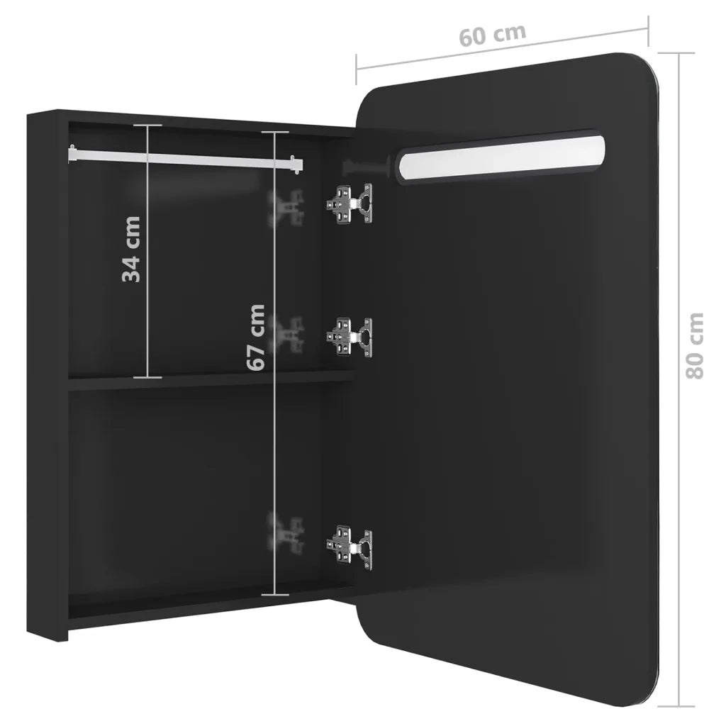 Armadietto Bagno con Specchio e LED Nero Lucido 60x11x80 cm 326504