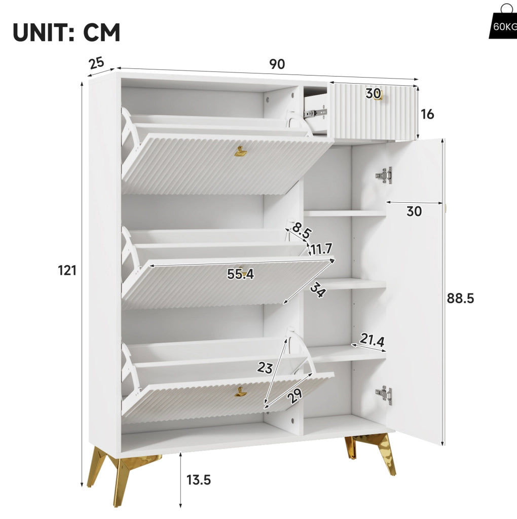 Armadio porta scarpe bianco con cassetto e anta