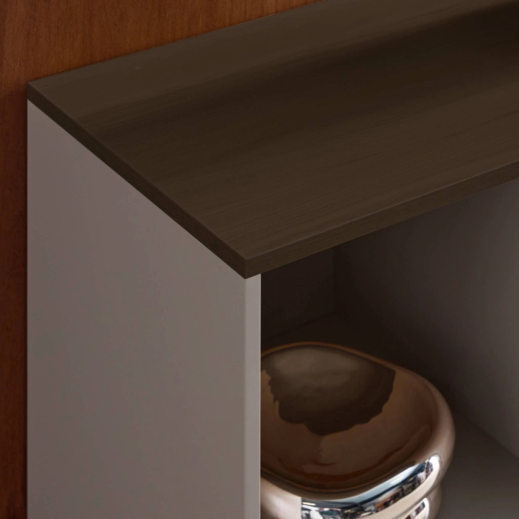 Credenza in metallo e decorazione in legno 1 anta, 80cm, grigio