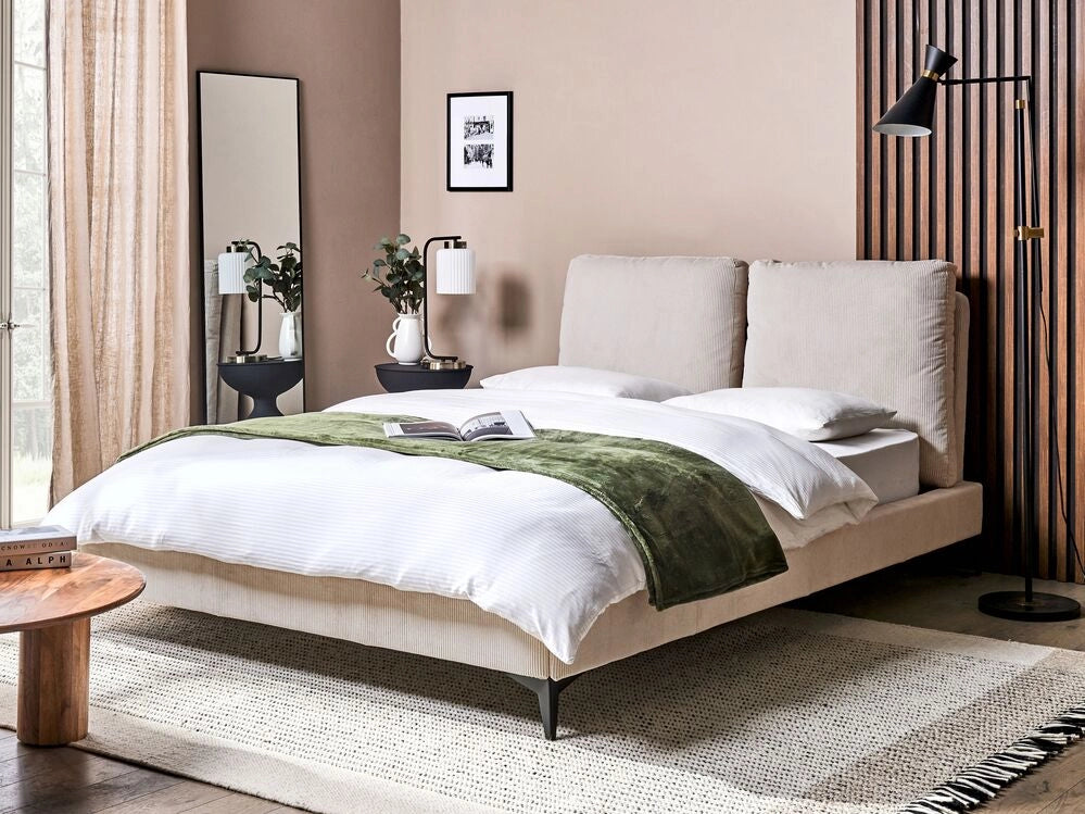 Letto imbottito moderno in velluto a coste beige 140 x 200 cm moderno elegante