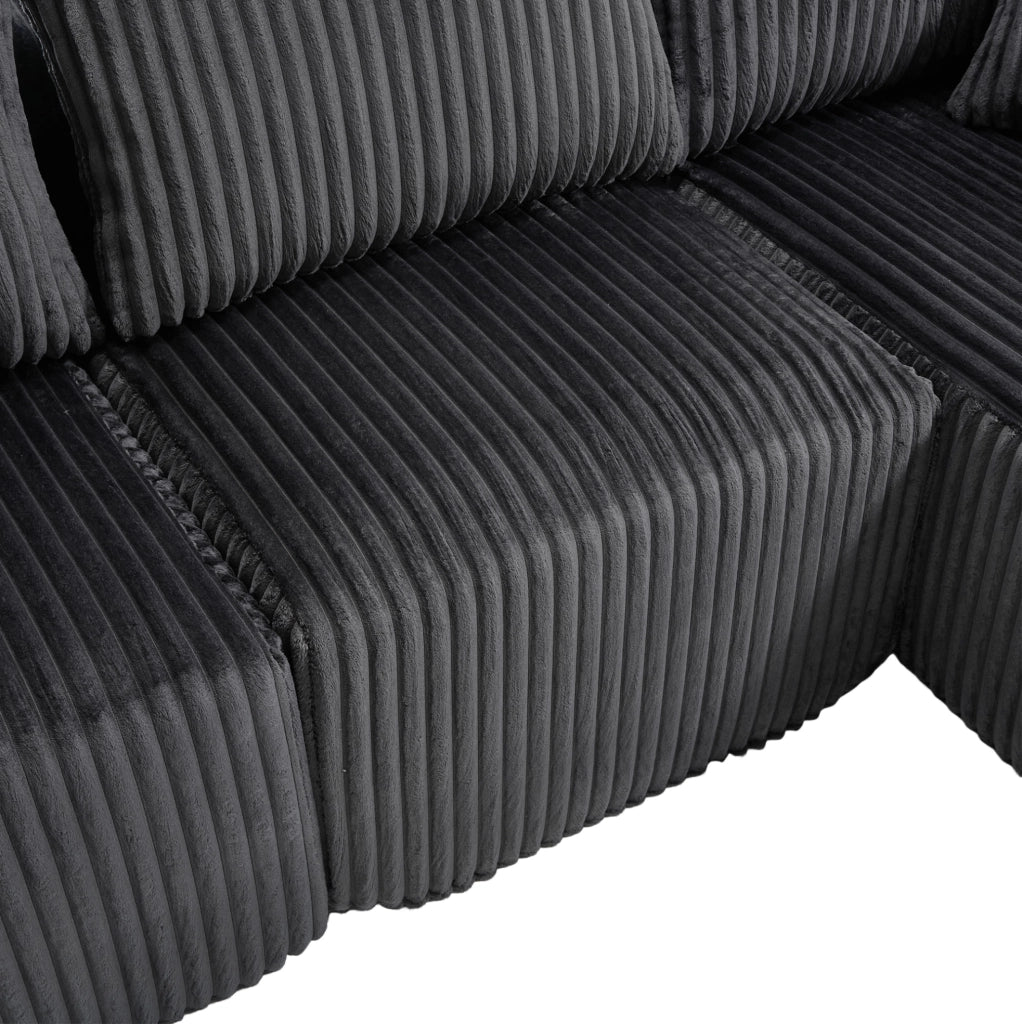 Divano modulare in velluto a coste grigio con chaise longue