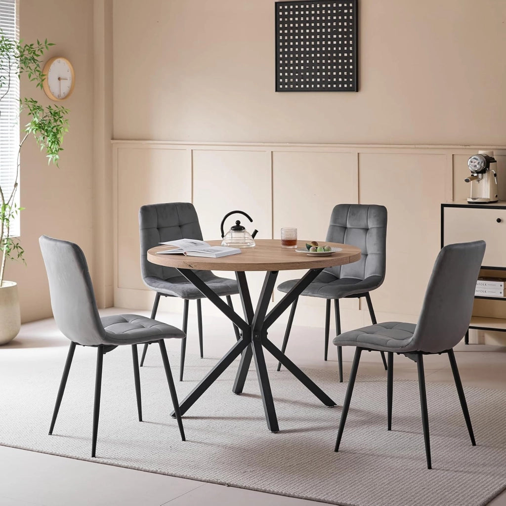 GrandCA HOME Set di 8 Sedie da Pranzo con Seduta Imbottita in Velluto, Sedie da Cucina Moderne con Gambe in Metallo, Grigio-HL