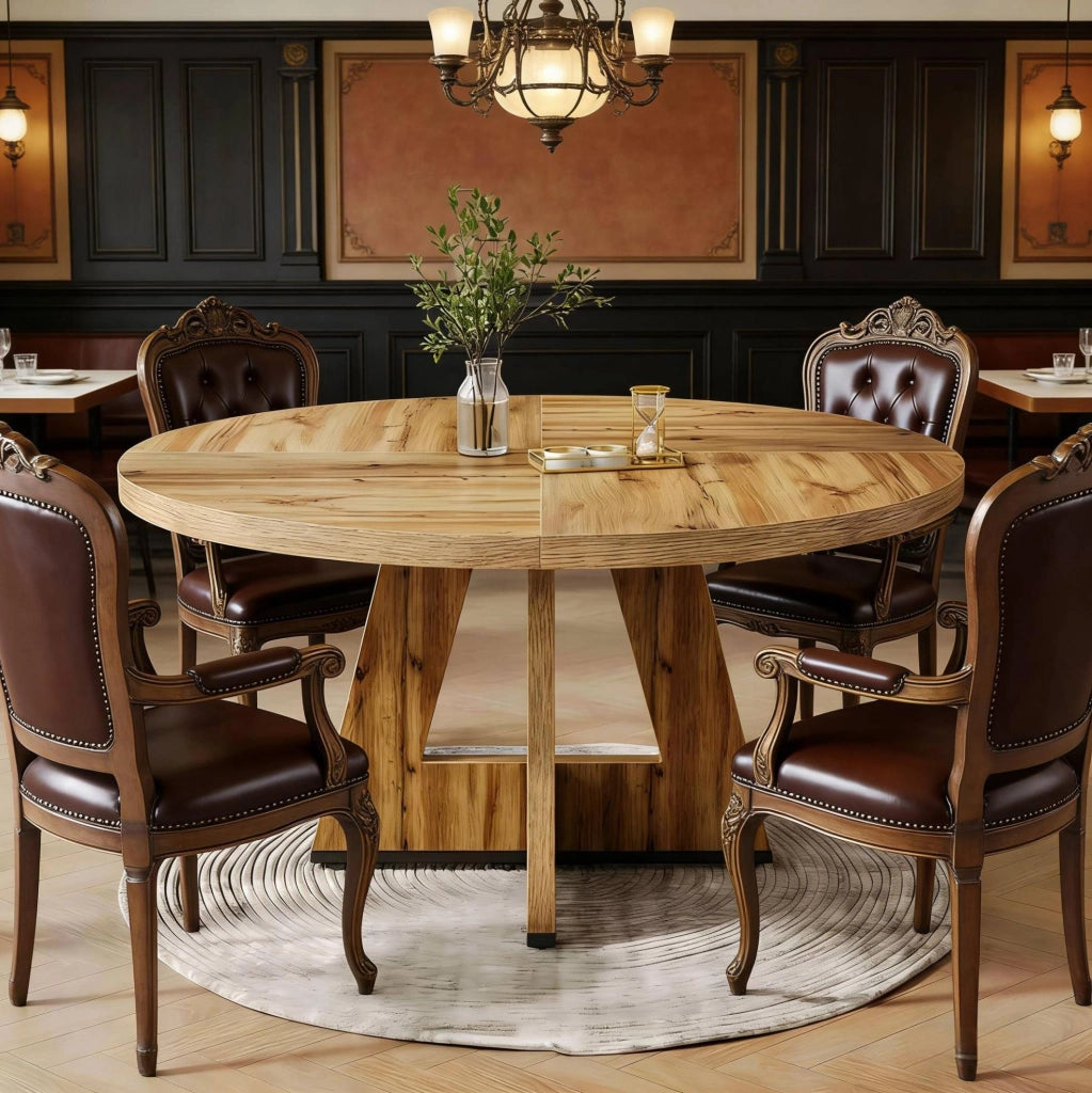 Tavolo da pranzo rotondo da 120 cm in legno ingegnerizzato; naturale