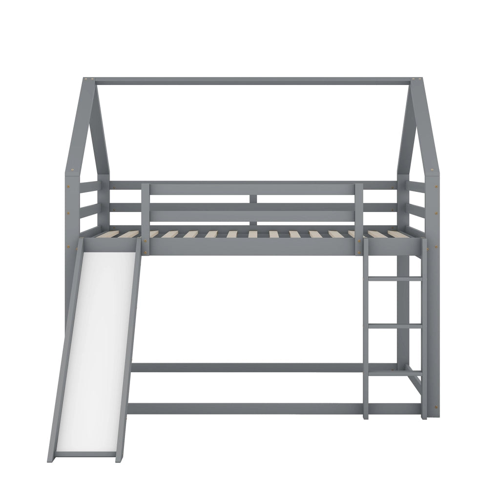 Letto a castello con scivolo in pino grigio 140x200 cm