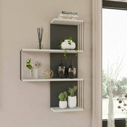 Mensola Batilda, Scaffale, Ripiano a muro, Scaffalatura multiuso, 64x19h96 cm, Bianco e Antracite
