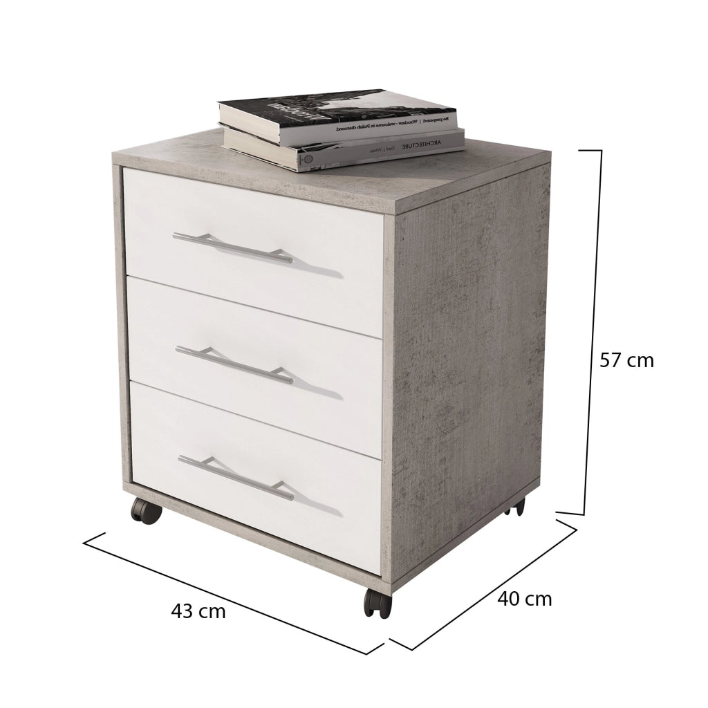 Pisano, Cassettiera 3 Cassetti, 43x40x57h cm Grigio Cemento