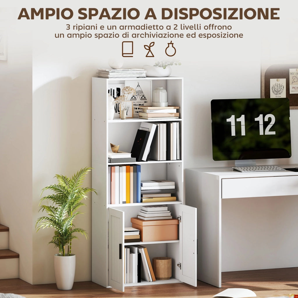 Libreria con Ripiani Aperti e Armadietto ¨C Zephmum ¨C Bianco 60x30x145.5 cm