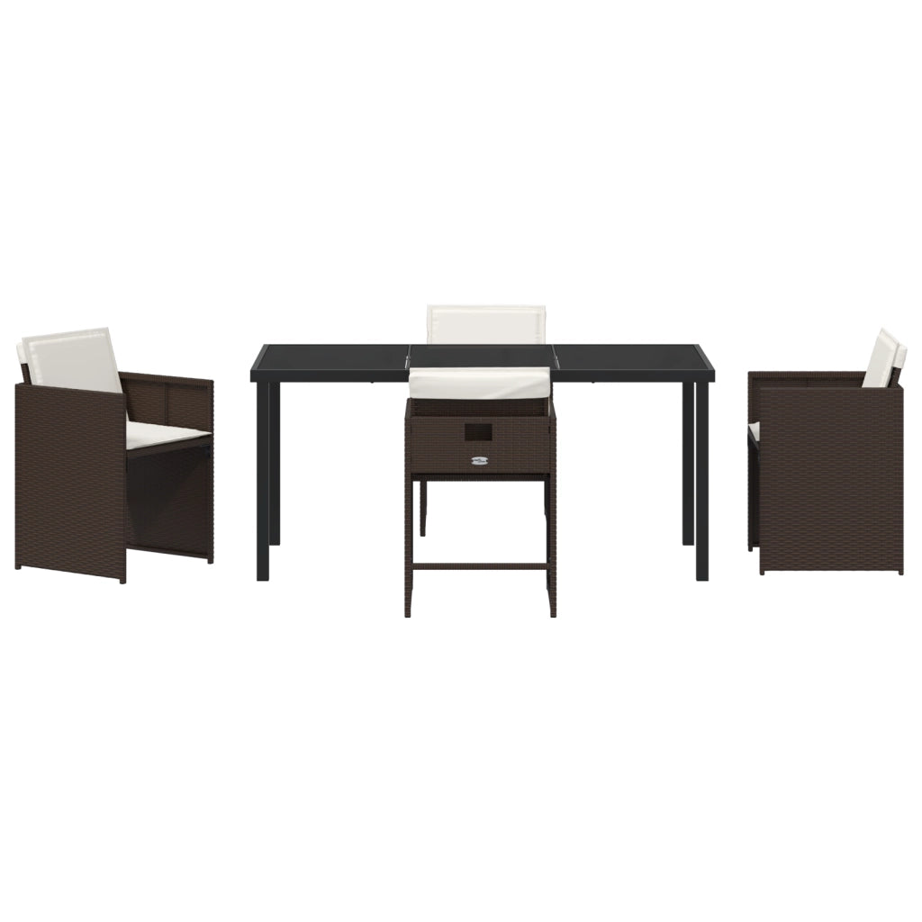 Set da pranzo da giardino 5 pezzi con cuscini marrone polyrattan