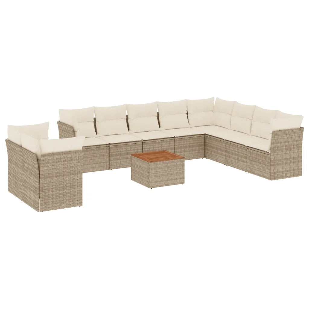 Set Divani da Giardino 11 pz con Cuscini Beige in Polyrattan