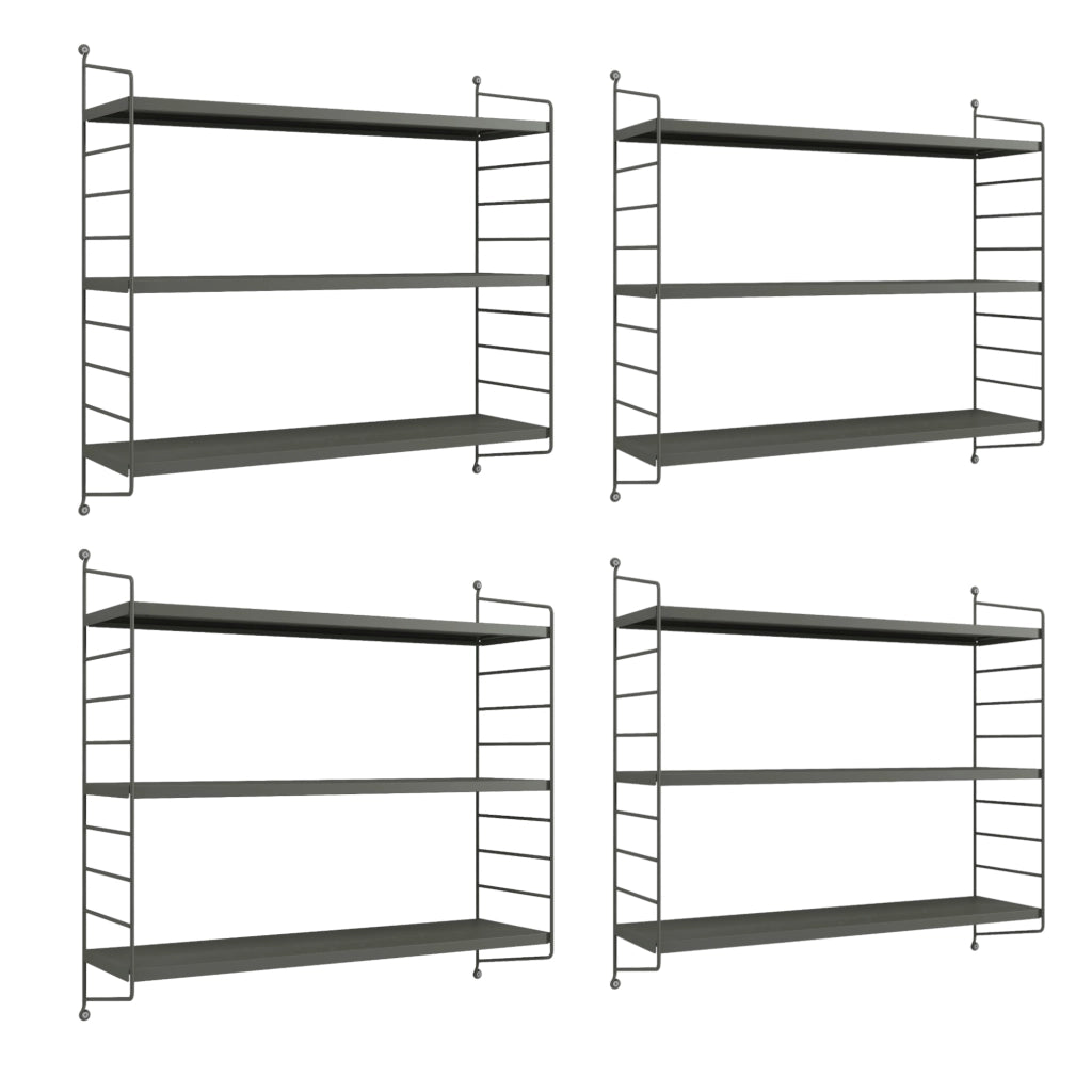 Set di 4 Scaffali da Parete Strängnäs a 3 Ripiani Regolabili  50 x 60 x 15 cm Acciaio Antracite [en.casa]