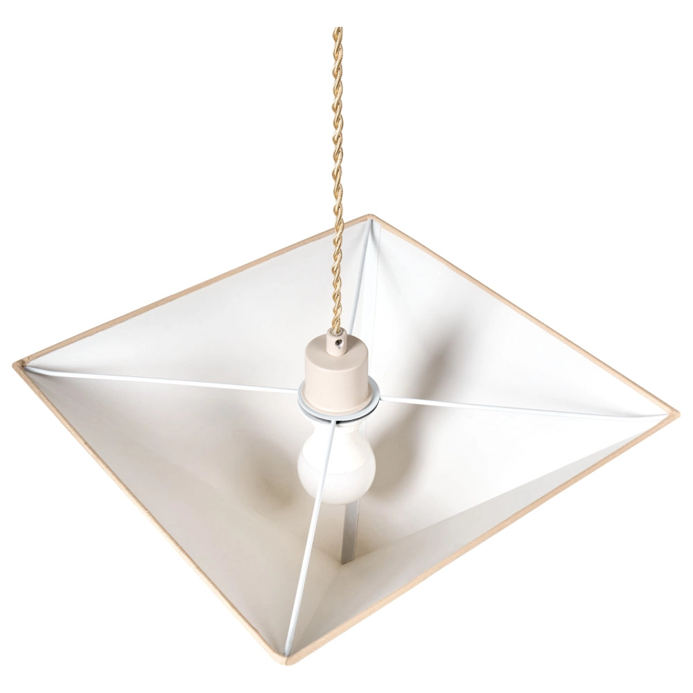 Lampada a sospensione con paralume in tessuto beige e base in ferro stile moderno luce d'atmosfera soggiorno camera da letto