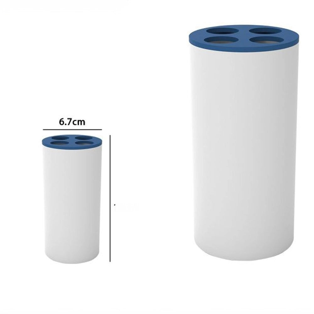 Trade Shop - Bicchiere Porta Spazzolini 4 Fori Bianco Blu In Plastica Accessorio Bagno 69897 -