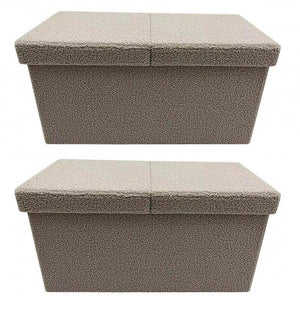 Set 2 Pouf Contenitore 76x38x38 cm Joris in Bouclè Beige