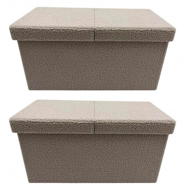 Set 2 Pouf Contenitore 76x38x38 cm Joris in Bouclè Beige