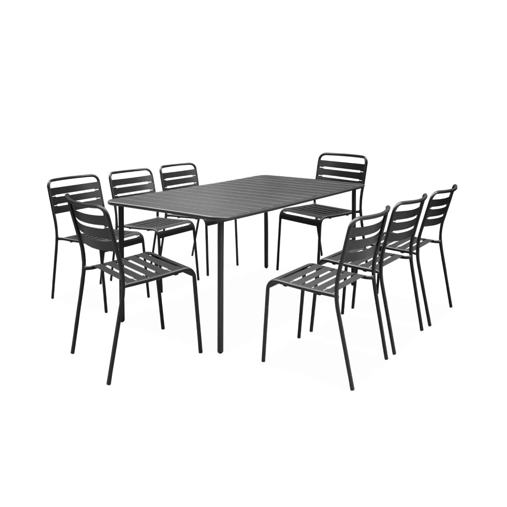 Set tavolo da giardino in acciaio con 8 sedie, 160cm, antracite