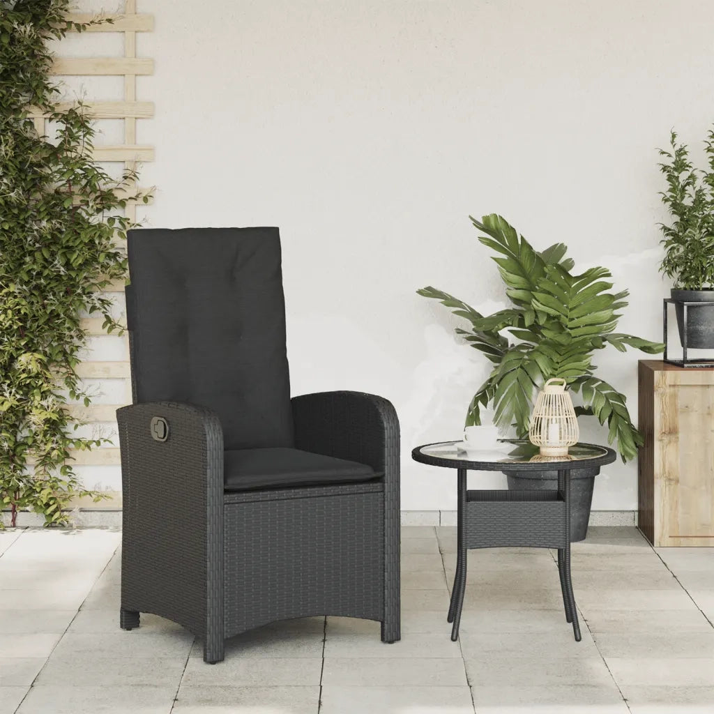 Sedia Reclinabile da Giardino | Sedie da Esterno con Cuscini Nera in Polyrattan