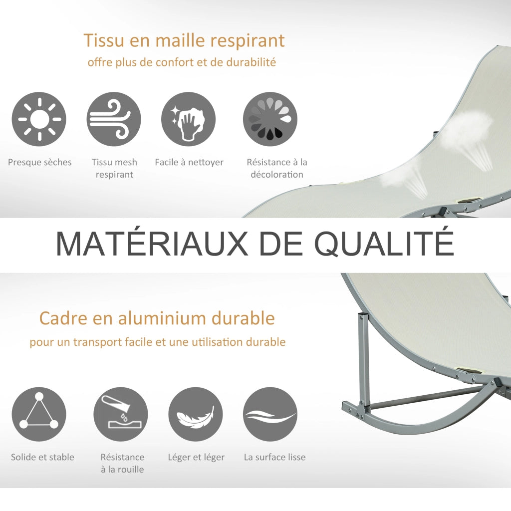 Lettini pieghevoli da giardino in alluminio e textilene ¨C zephmum ¨C 2 pezzi beige