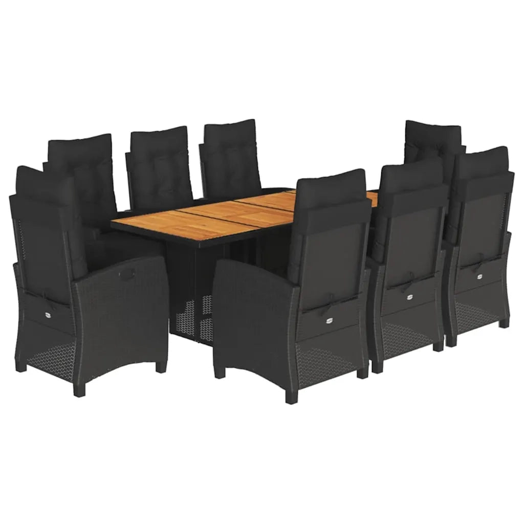 Set da Pranzo da Giardino 9 pz con Cuscini Nero in Polyrattan 3212937