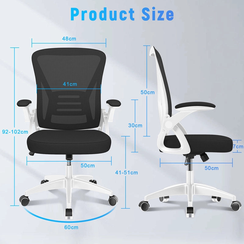 Sedia da ufficio ergonomica HAMLODY - con rotelle - Schienale regolabile con supporto lombare - Altezza regolabile - Bianco e nero
