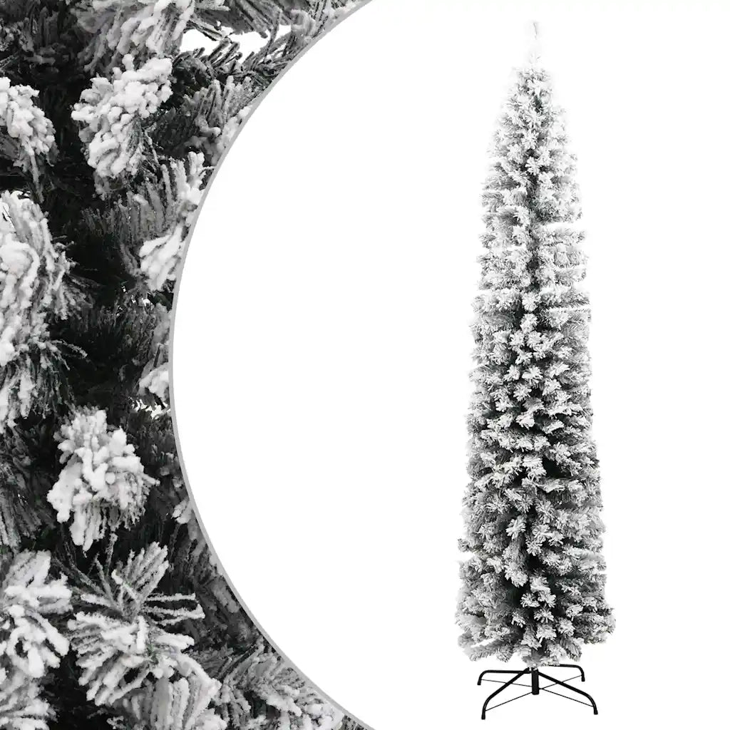 Albero di Natale Artificiale Sottile con Neve Verde 210 cm PVC