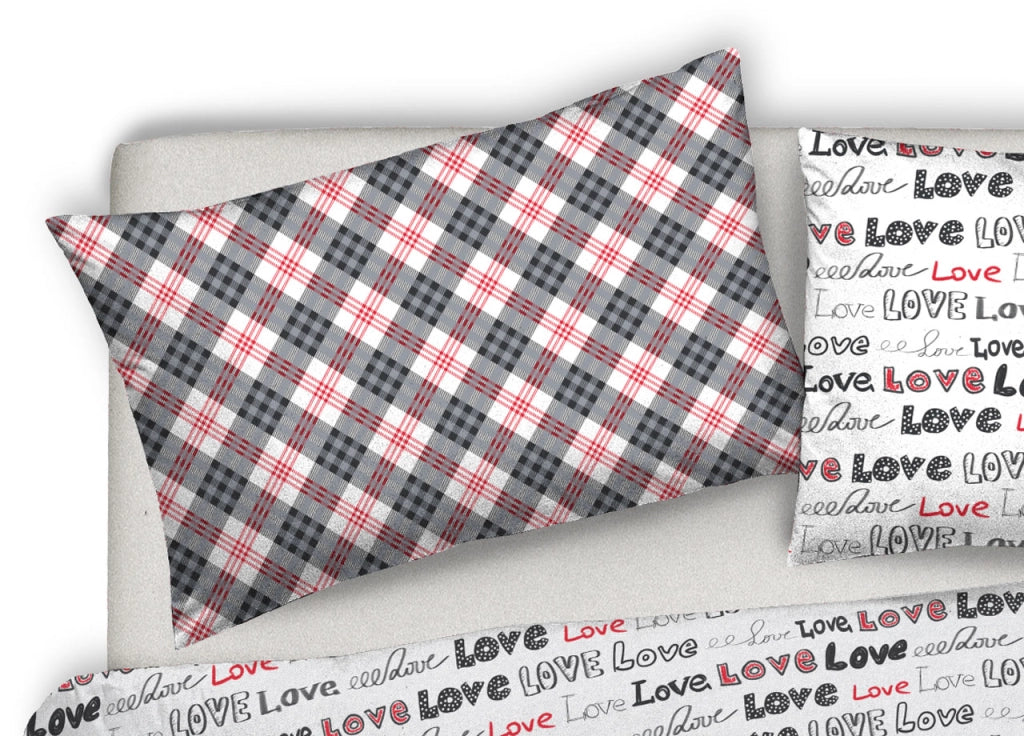 Copripiumino Sacco Piumone Pensieri Delicati 100% Cotone Disegno Love Love - Singolo - Grigio