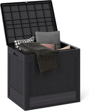 Contenitore da 96L, Scatola da Terrazza in PP Impermeabile per Uso Interno ed Esterno, Contenitore con Design in Rattan Chiudibile a Chiave per Consegna Pacchi (Marrone)