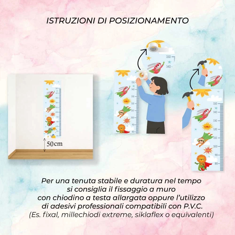 Metro Parete Misura Crescita Bambini in PVC 36x120 Cm Righello Grafico Altezza Muro Bimbi DIS_C