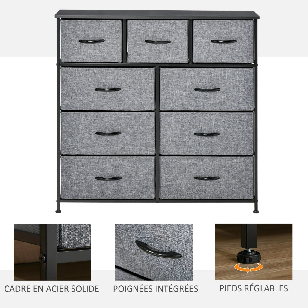 Cassettiera a 9 cassetti in tessuto ¨C zephmum ¨C nero e grigio 100x30x100 cm