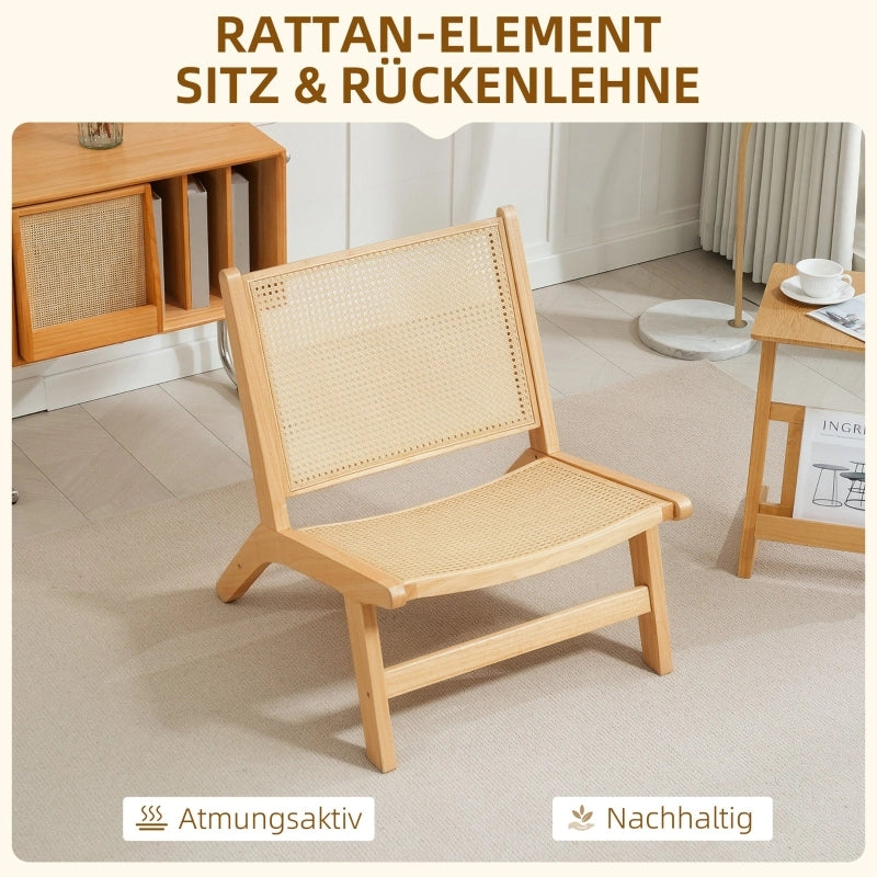 POLTRONA senza braccioli 64x70x74 cm in legno e rattan naturale