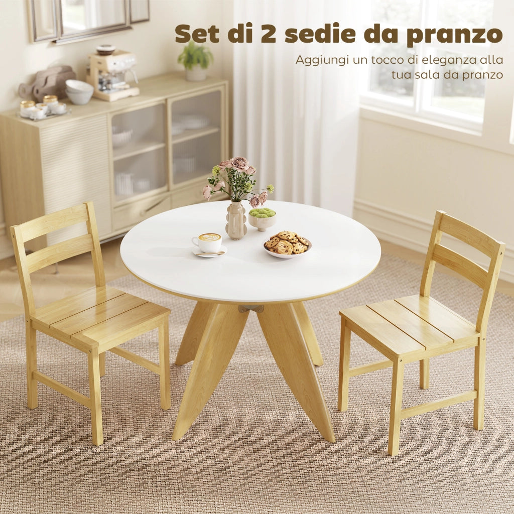 Set di 2 Sedie da Pranzo in Bamb¨´ con Schienale Curvo e Seduta a Doghe, Colore Legno Naturale