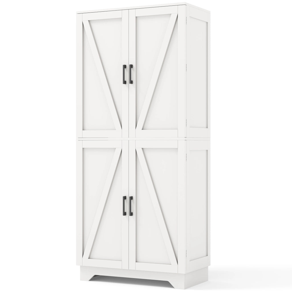 Mobile contenitore cucina alto 80×40×180 cm, 4 ante stile granaio, portabottiglie, MDF bianco/naturale