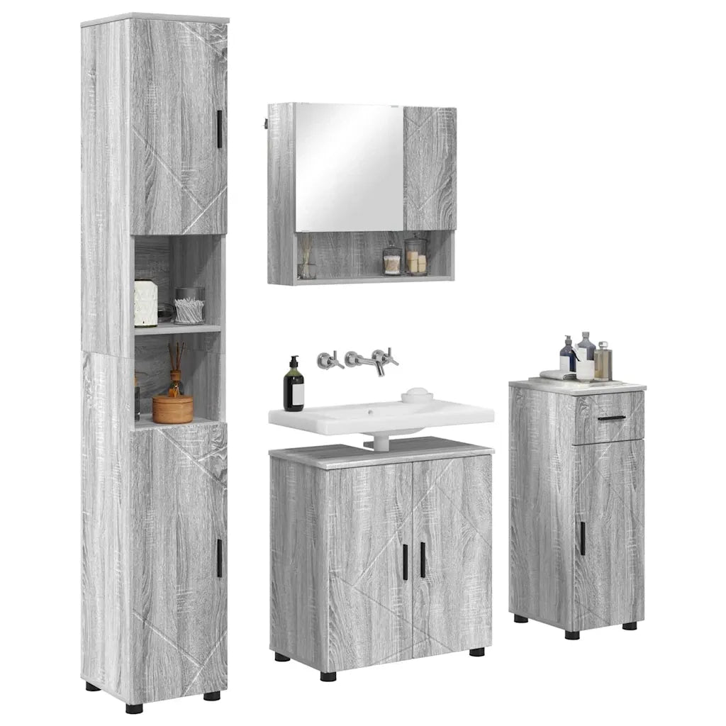 Set di mobili per il bagno con cassetto 4 pcs Grigio Sonoma