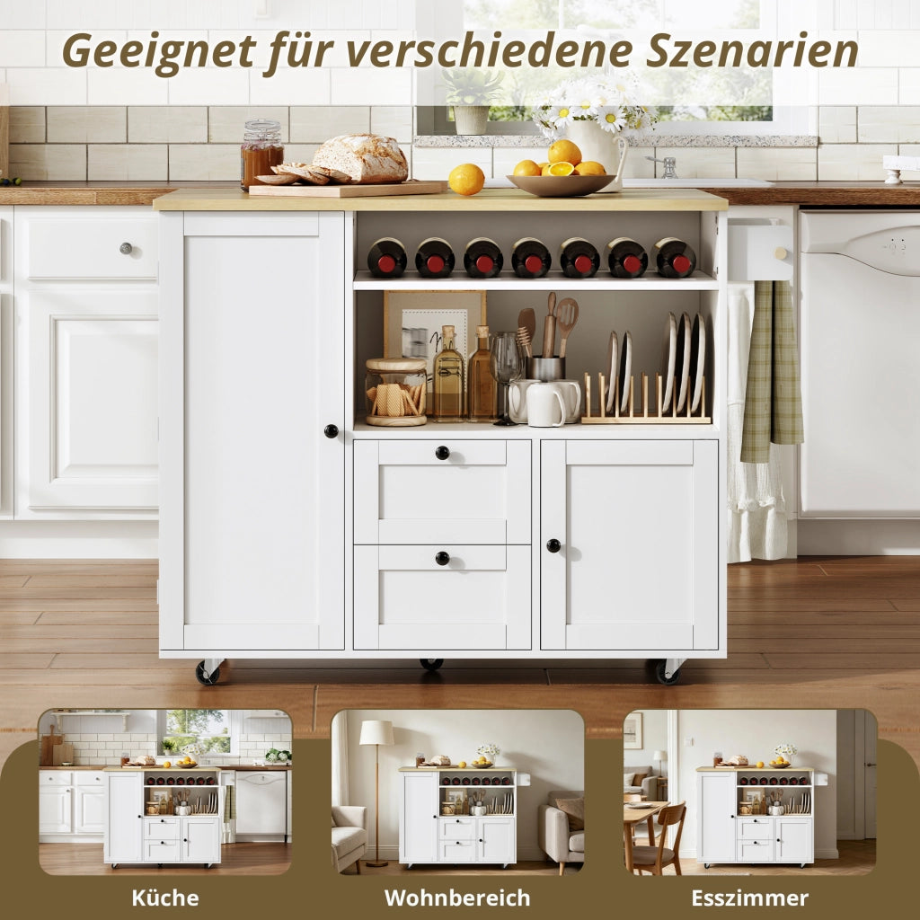 ISOLA CUCINA pieghevole 104x45(69)x89 cm MDF naturale/bianco