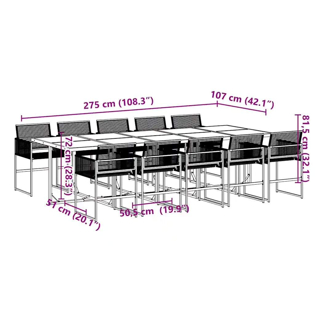 Set da Pranzo da Giardino 11 pz in Polyrattan Nero 3295036