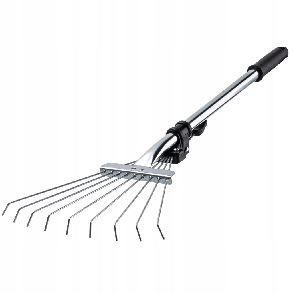 Rastrello in metallo KADAX per foglie ed erba, piccolo rastrello da giardino da 65 cm con 9 denti regolabili