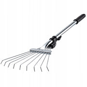 Rastrello in metallo KADAX per foglie ed erba, piccolo rastrello da giardino da 65 cm con 9 denti regolabili