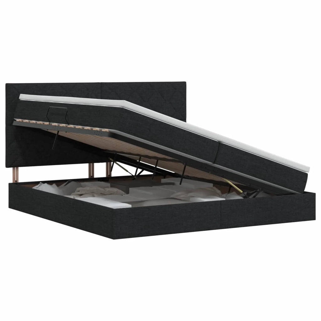 Letto con contenitore e materasso Nero 200 x 200 cm Tessuto 3459590