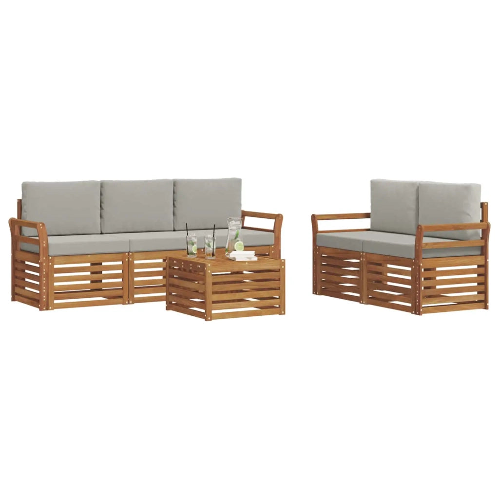 Set divani con cuscino 6 pcs Grigio Naturale e Chiaro