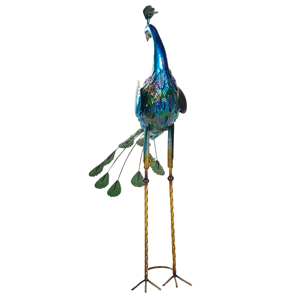 Figurina decorativa in metallo blu 75 cm Pavone Peacock Decorazione per interni esterni Soggiorno