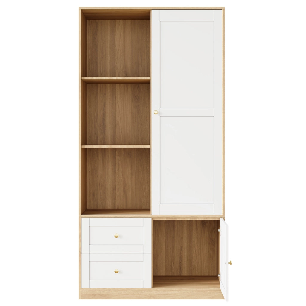 Set cameretta con lettino a sbarre e armadio scorrevole, legno massello e MDF, Natural/White