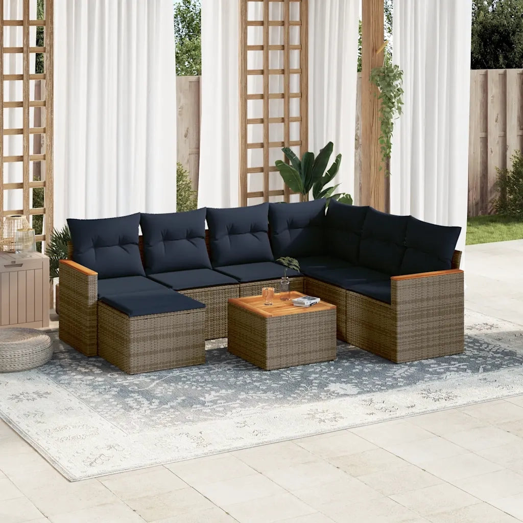 Set Divani da Giardino 8 pz con Cuscini Grigio in Polyrattan 3226215