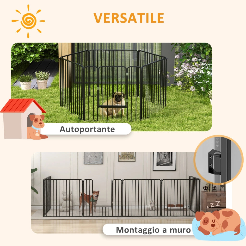 Recinto per Cani a 6 Pannelli ¨C zephmum ¨C Nero Acciaio 164x83x80 cm
