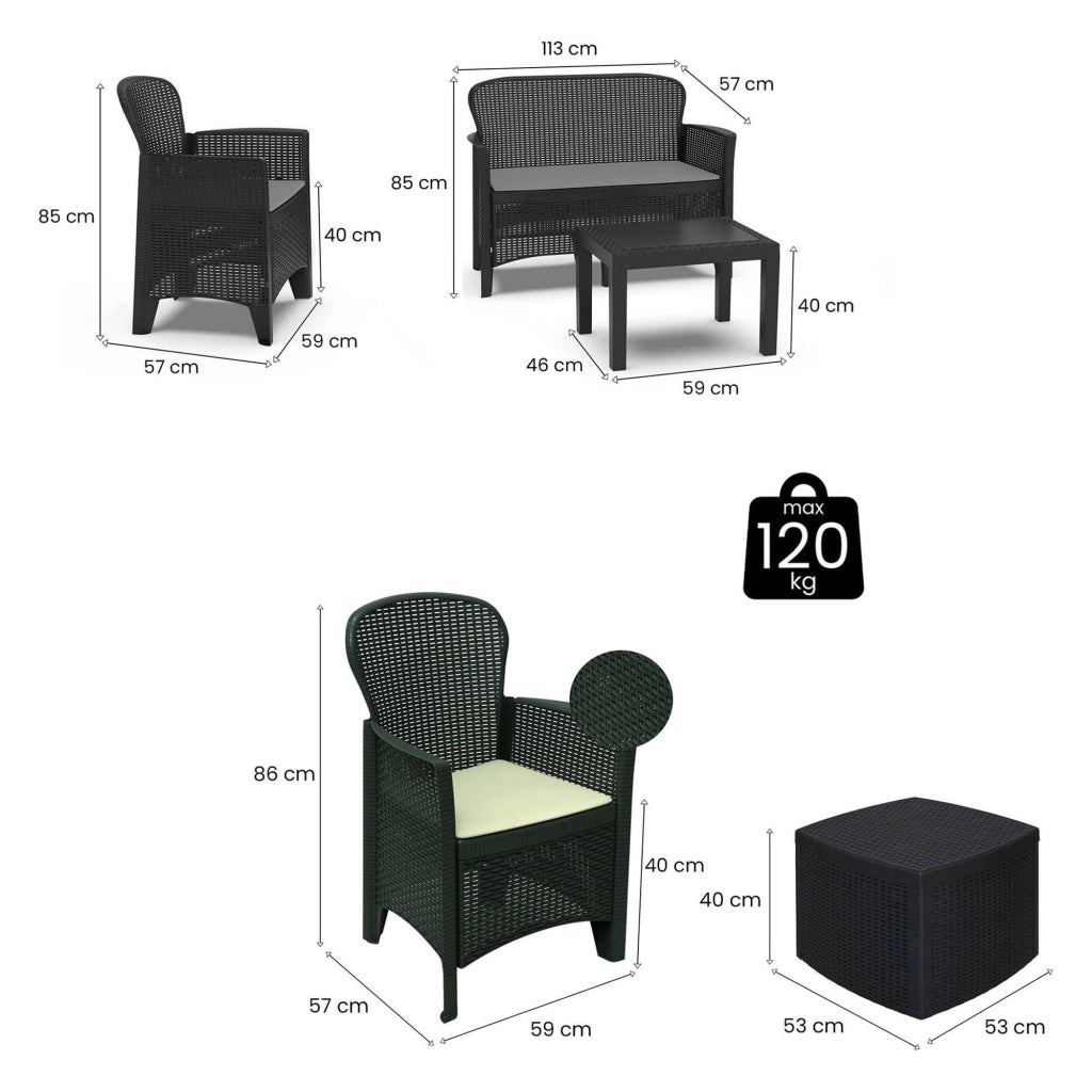 Salottino Outdoor Dervio, set Salotto da Esterno 6 Posti Made in Italy, Nero Antracite