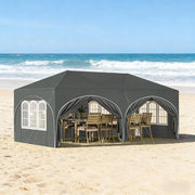 GAZEBO 3x6 m Grigio con 6 pareti laterali, tessuto Oxford 210D